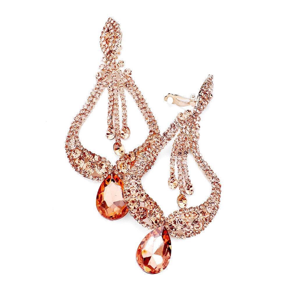 Peach Oversized Pave Glass Teardrop Chandelier Evening Earrings - Jewelry Store by Erik Rayo