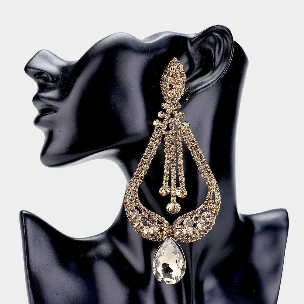 Oversized Pave Glass Teardrop Chandelier Evening Earrings - Jewelry Store by Erik Rayo