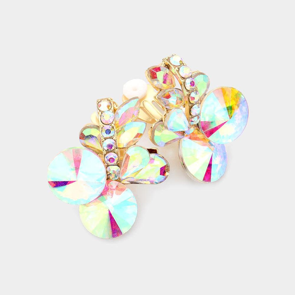 Gold Multi Stone Cluster Clip On Evening Earrings - Jewelry Store by Erik Rayo