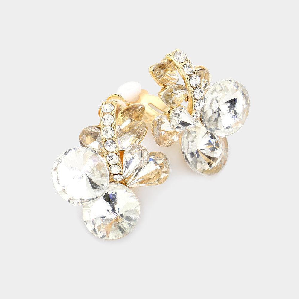 Gold Multi Stone Cluster Clip On Evening Earrings - Jewelry Store by Erik Rayo