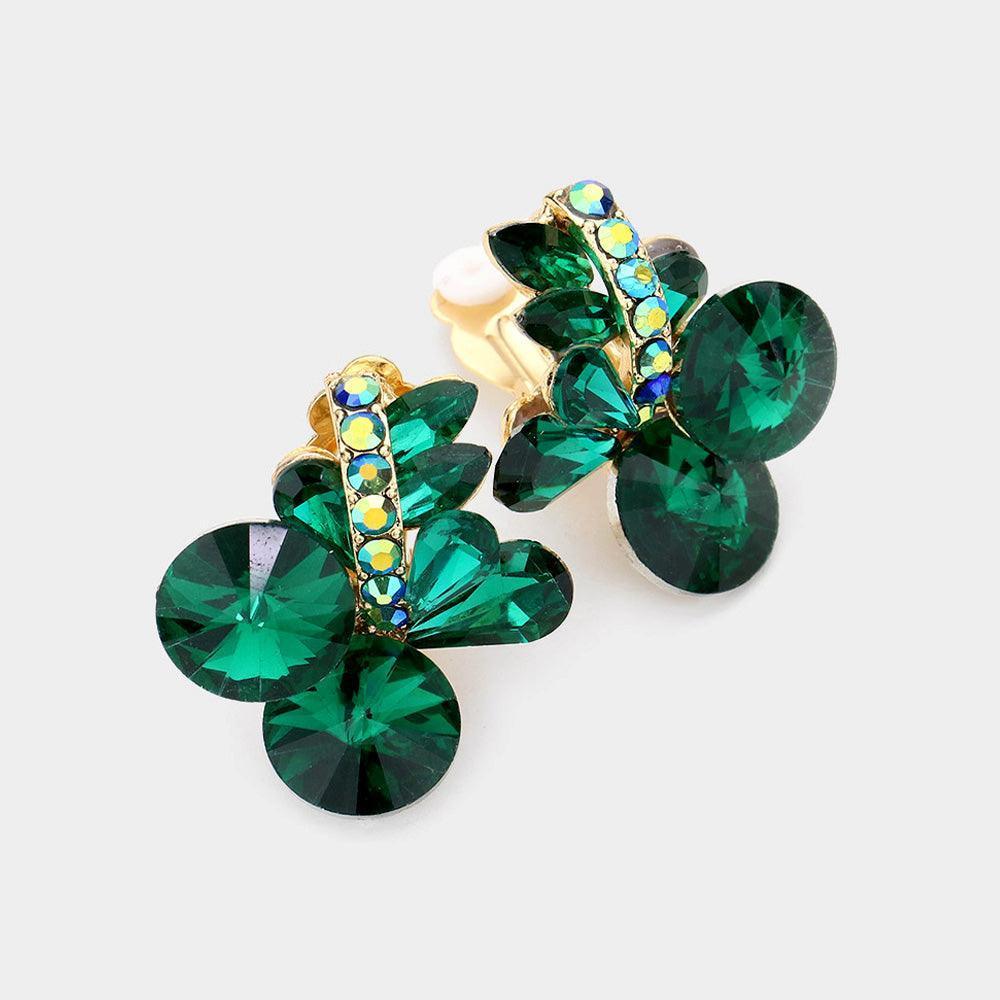 Emerald Multi Stone Cluster Clip On Evening Earrings - Jewelry Store by Erik Rayo