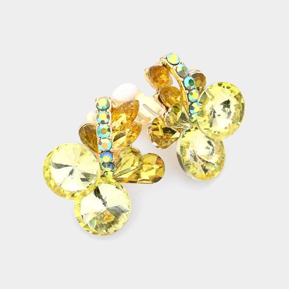 Yellow Multi Stone Cluster Clip On Evening Earrings - Jewelry Store by Erik Rayo
