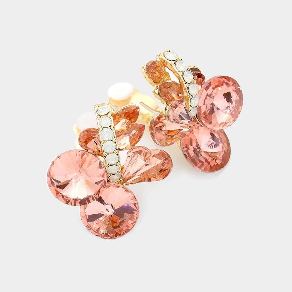 Peach Multi Stone Cluster Clip On Evening Earrings - Jewelry Store by Erik Rayo