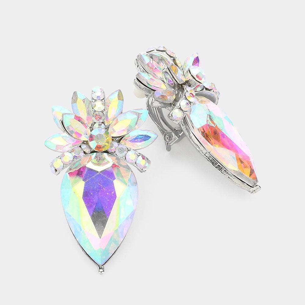 Floral Teardrop Crystal Clip On Earrings - Jewelry Store by Erik Rayo