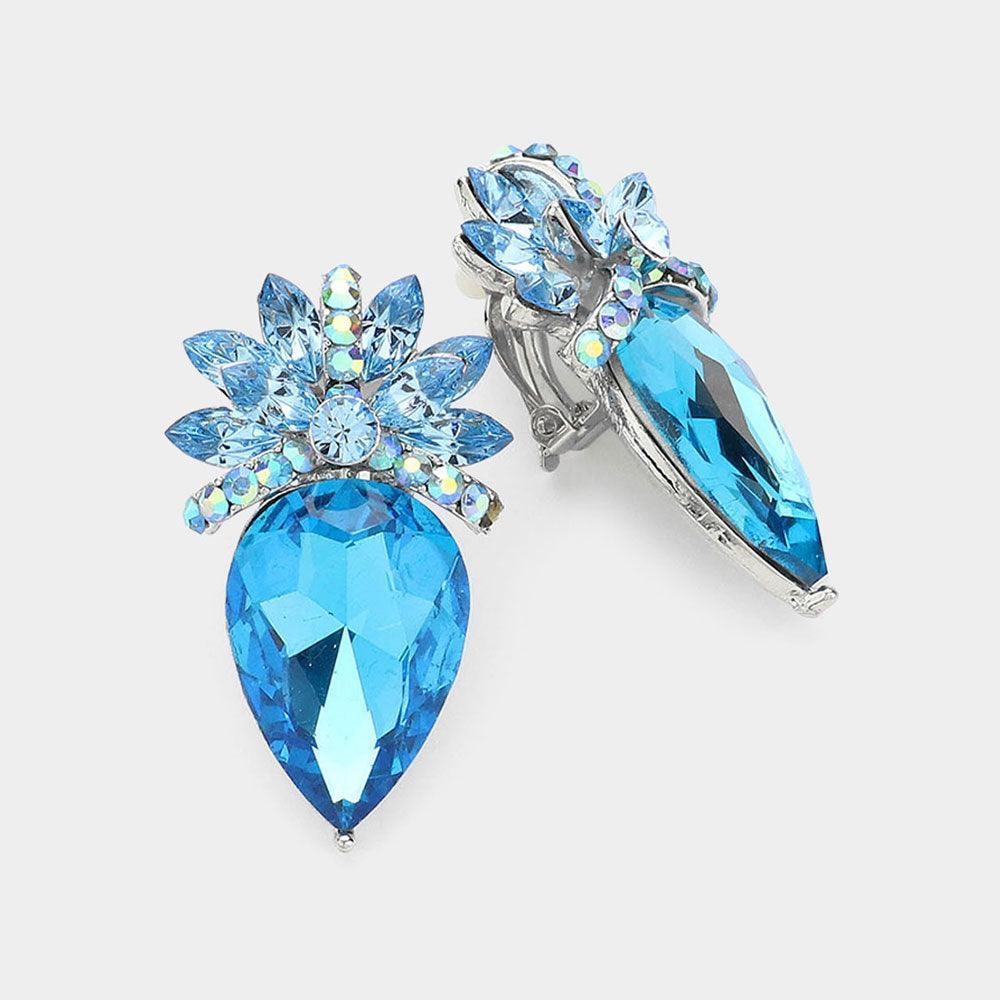 Floral Teardrop Crystal Clip On Earrings - Jewelry Store by Erik Rayo
