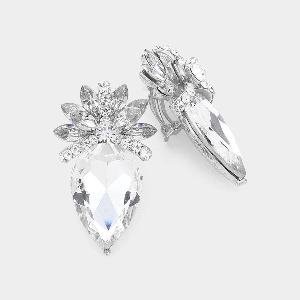 Floral Teardrop Crystal Clip On Earrings - Jewelry Store by Erik Rayo