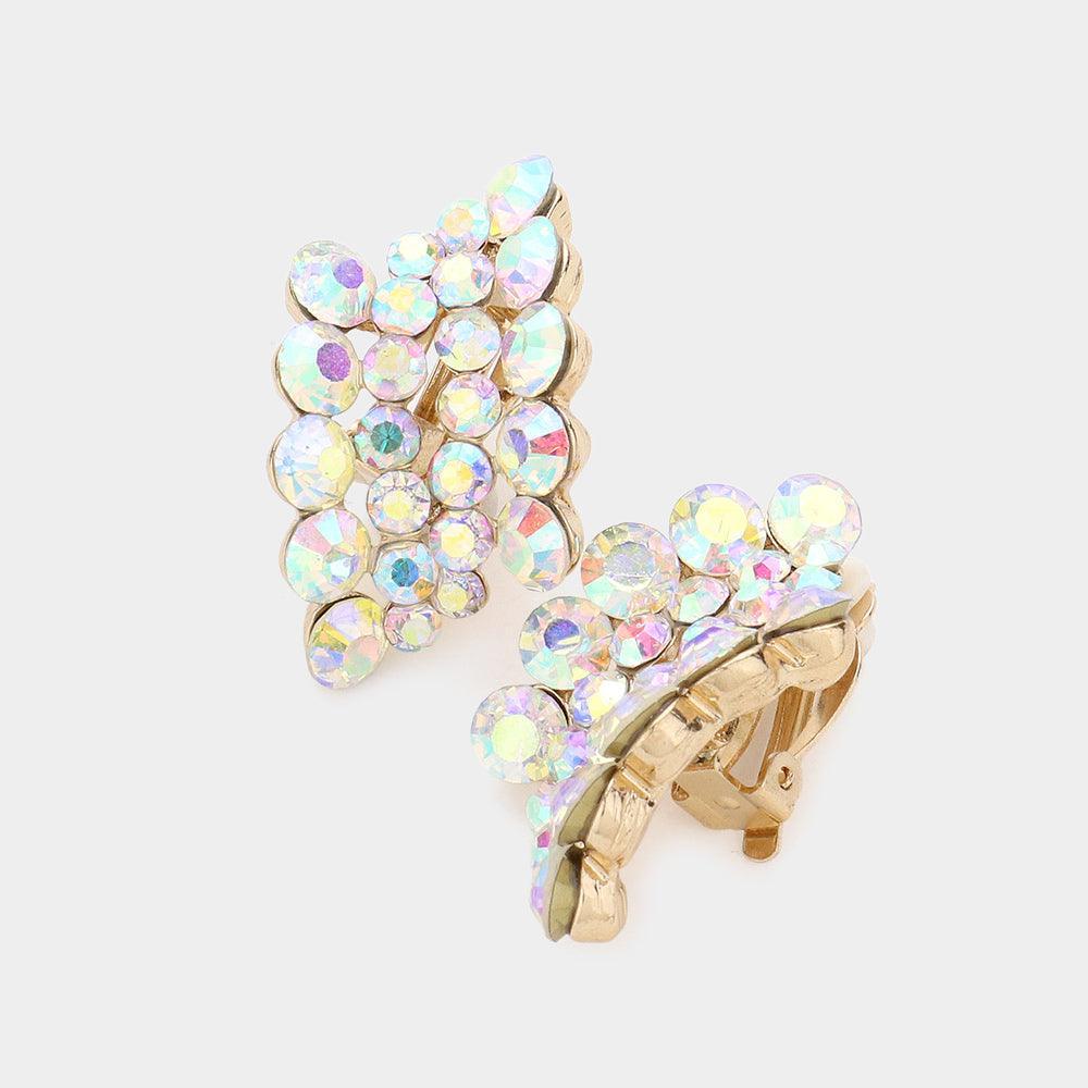 Gold Bubbly Rhinestone Clip On Earrings