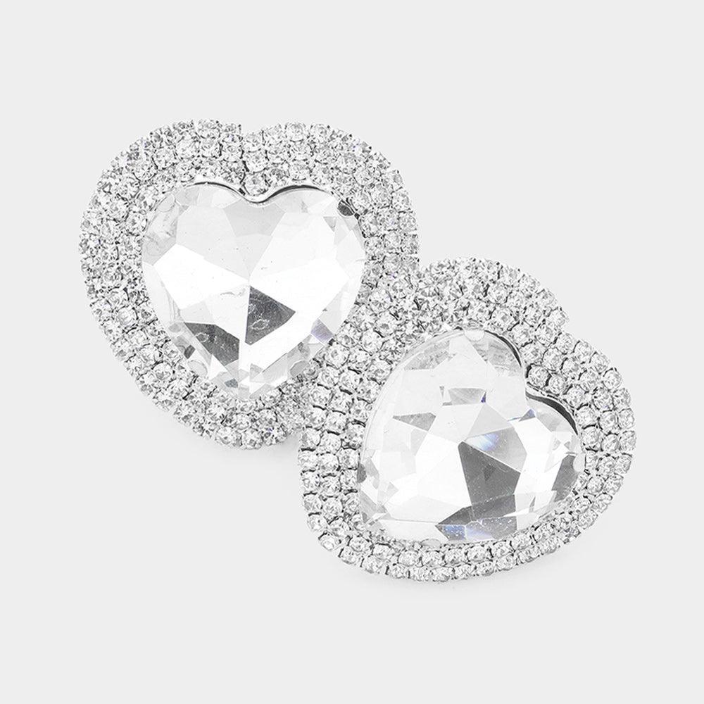 Heart Glass Stone Cluster Clip On Earrings - Jewelry Store by Erik Rayo