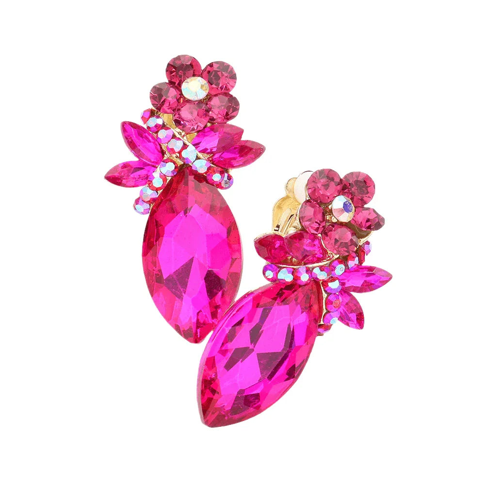 Fuchsia Marquise Stone Accented Clip on Evening Earrings - Jewelry Store by Erik Rayo