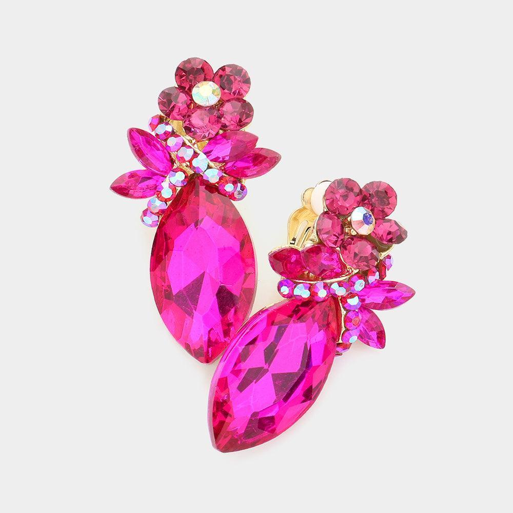 Fuchsia Marquise Stone Accented Clip on Evening Earrings - Jewelry Store by Erik Rayo