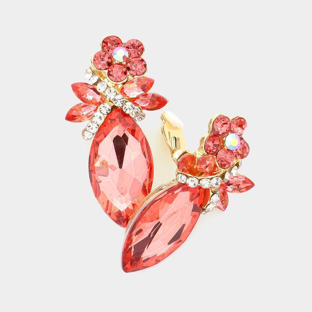 Coral Marquise Stone Accented Clip on Evening Earrings - Jewelry Store by Erik Rayo