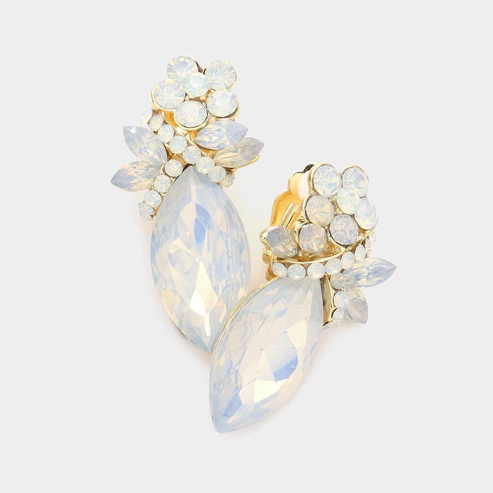 White Marquise Stone Accented Clip on Evening Earrings