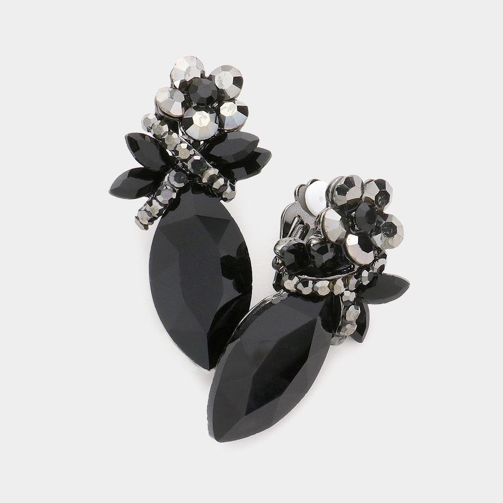 Black Marquise Stone Accented Clip on Evening Earrings - Jewelry Store by Erik Rayo
