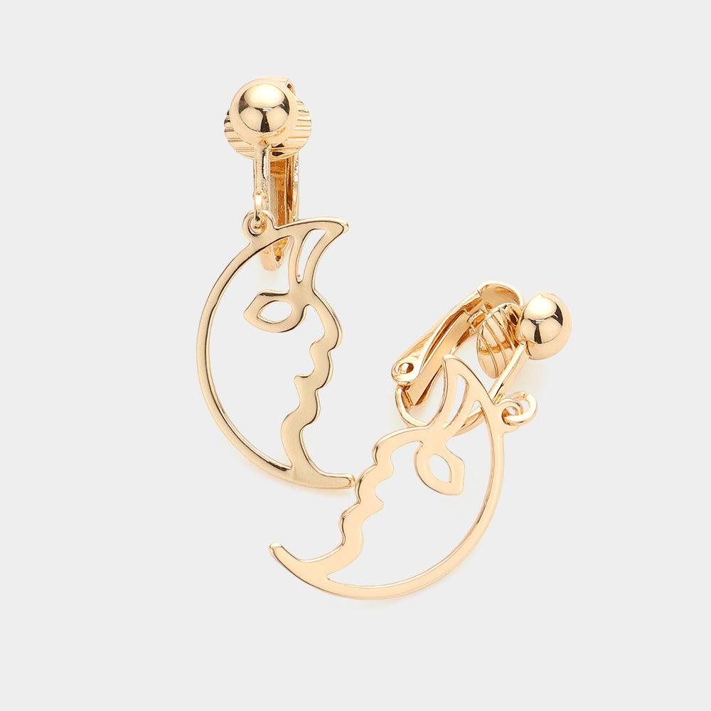 Gold Crescent Moon Metal Clip On Earrings
