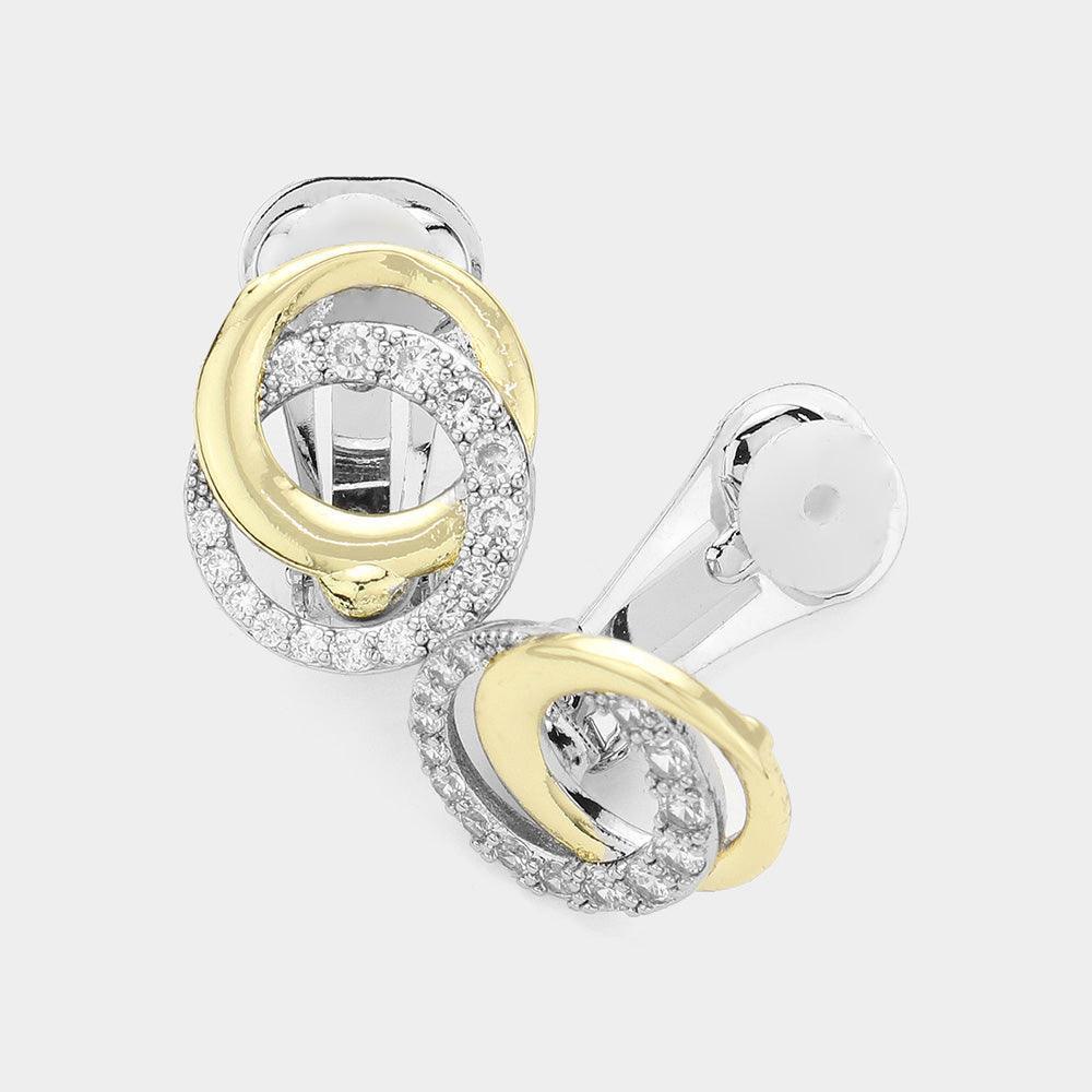 CZ Stone Paved Double Circle Clip On Earrings - Jewelry Store by Erik Rayo