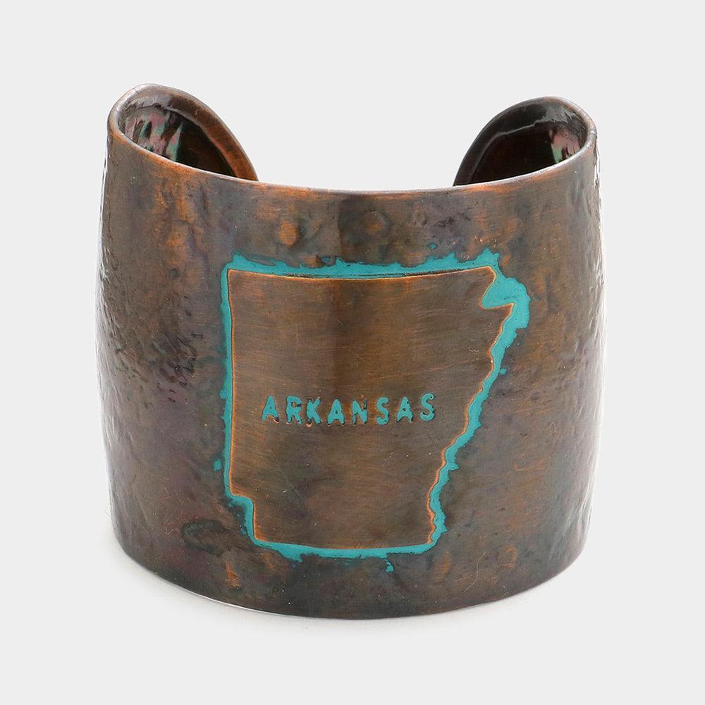 Arkansas State map Hammered Wide Metal Cuff Bracelet - Jewelry Store by Erik Rayo