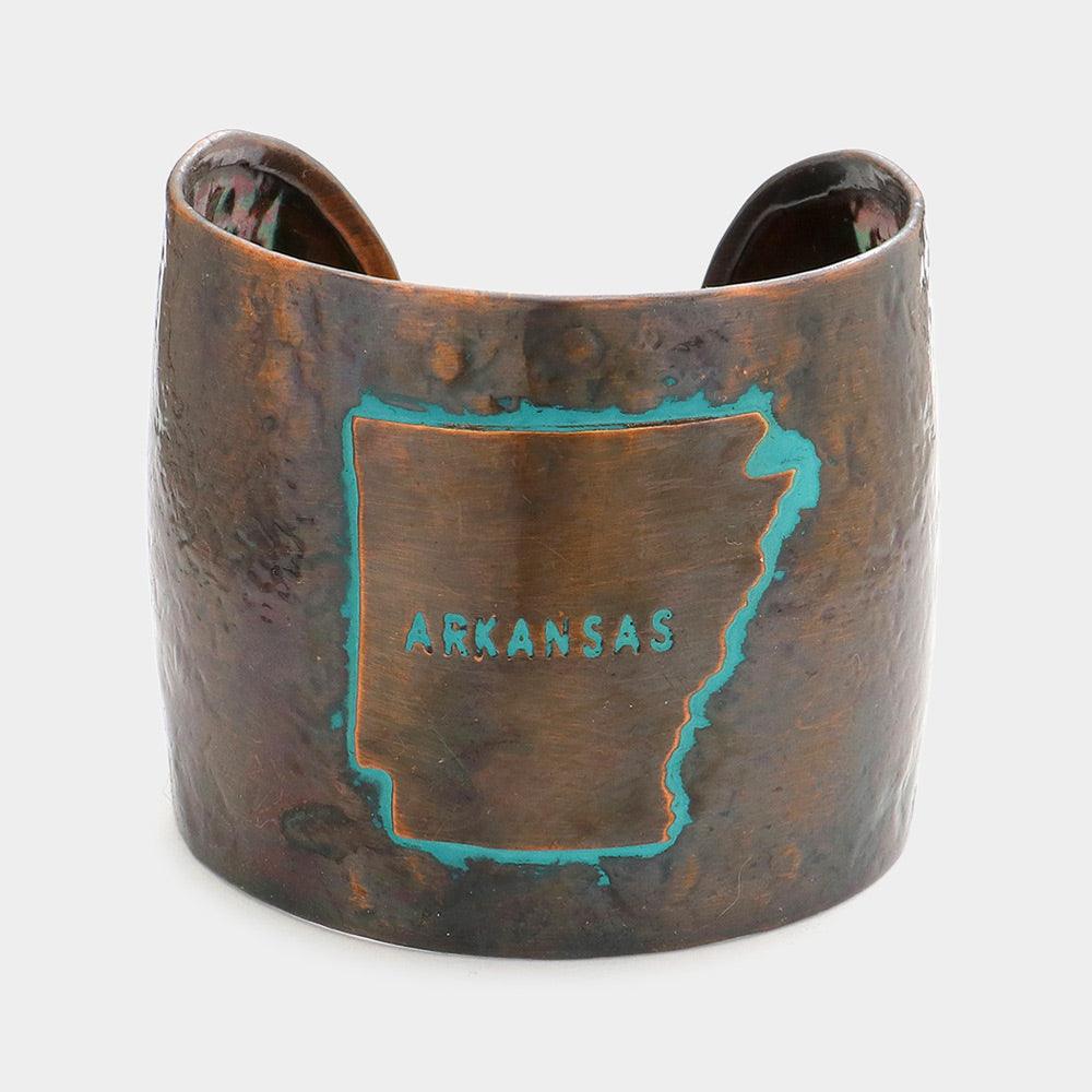 Arkansas State map Hammered Wide Metal Cuff Bracelet