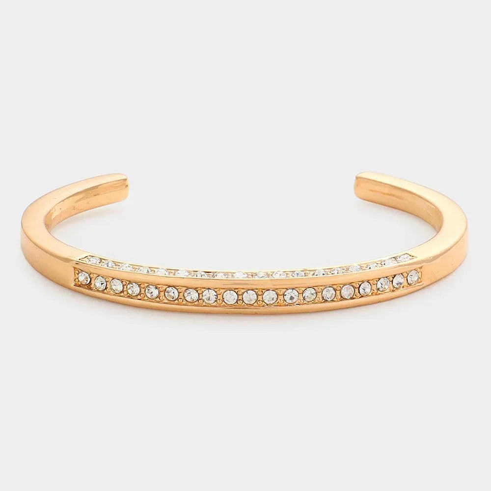 Gold Rhinestone Embellished Metal Cuff Bracelet - Jewelry Store by Erik Rayo