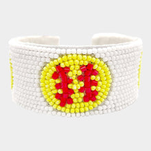 Load image into Gallery viewer, Yellow Felt Back Softball Seed Beaded Cuff Bracelet
