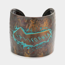 Load image into Gallery viewer, California State map Hammered Wide Metal Cuff Bracelet
