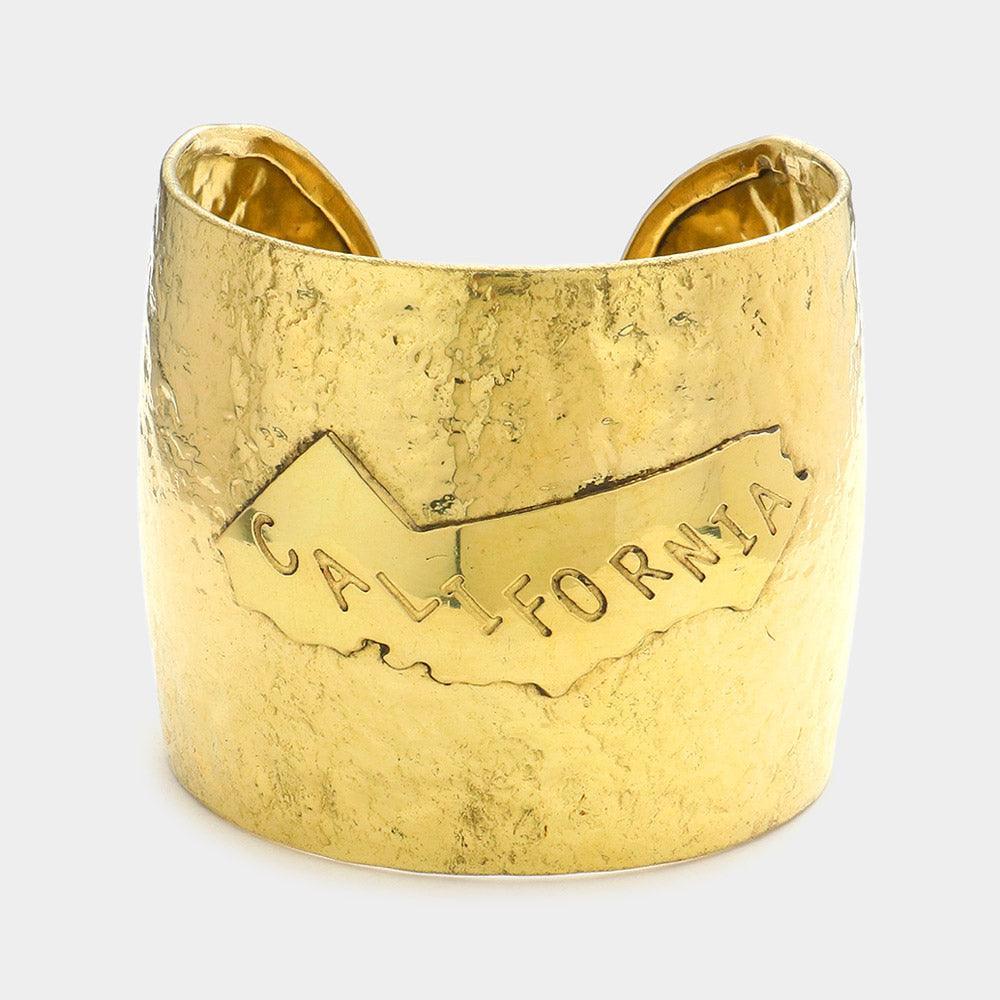 Gold California State map Hammered Wide Metal Cuff Bracelet - Jewelry Store by Erik Rayo