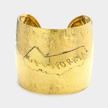 Load image into Gallery viewer, Gold California State map Hammered Wide Metal Cuff Bracelet
