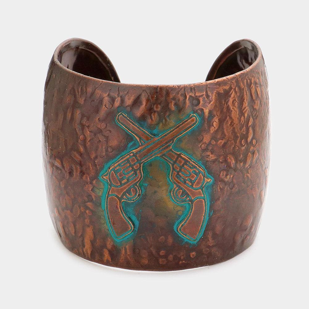 Hammered metal crossed gun cuff bracelet - Jewelry Store by Erik Rayo