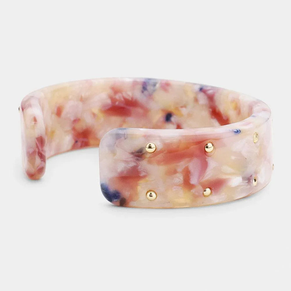 Gold Metal Studded Celluloid Acetate Cuff Bracelet - Jewelry Store by Erik Rayo