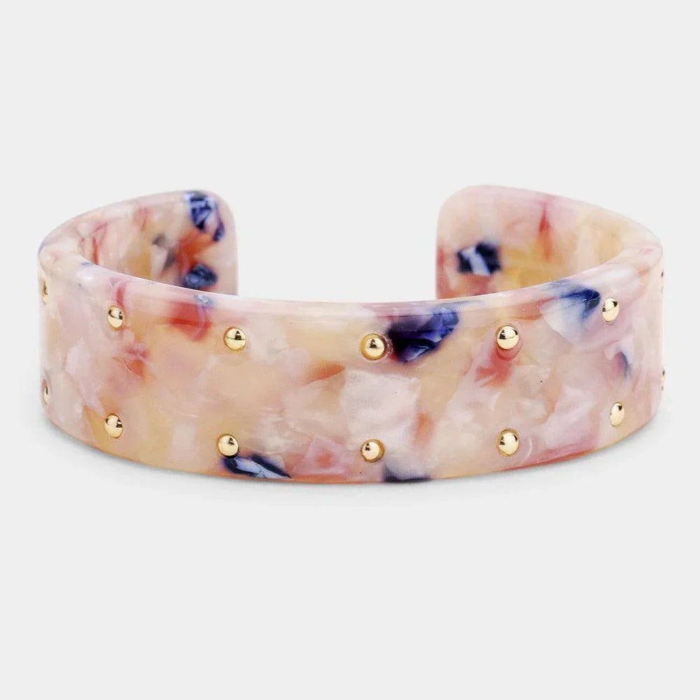 Gold Metal Studded Celluloid Acetate Cuff Bracelet - Jewelry Store by Erik Rayo