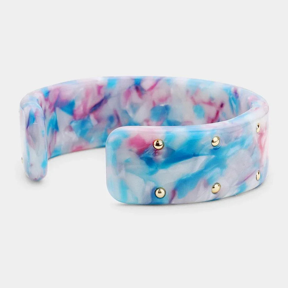 Gold Metal Studded Celluloid Acetate Cuff Bracelet - Jewelry Store by Erik Rayo