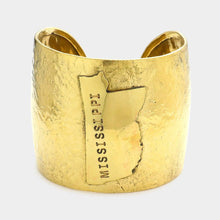 Load image into Gallery viewer, Gold Mississippi State Map Hammered Wide Metal Cuff Bracelet
