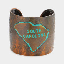 Load image into Gallery viewer, South Carolina State Map Hammered Wide Metal Cuff Bracelet
