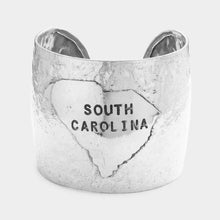 Load image into Gallery viewer, Silver South Carolina State Map Hammered Wide Metal Cuff Bracelet

