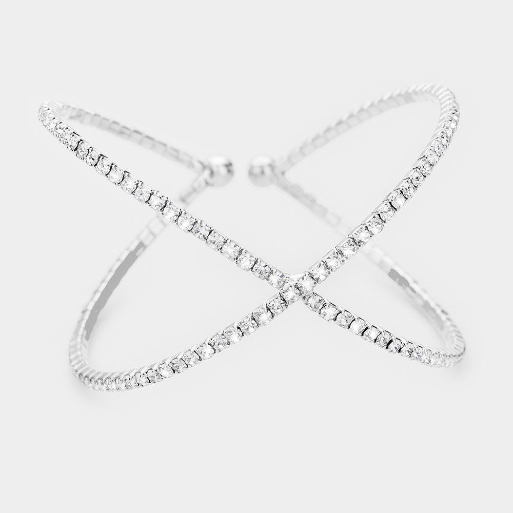 Clear Rhinestone Cuff Evening Bracelet