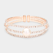 Load image into Gallery viewer, Rose Gold Pearl Accented Split Rhinestone Evening Cuff Bracelet
