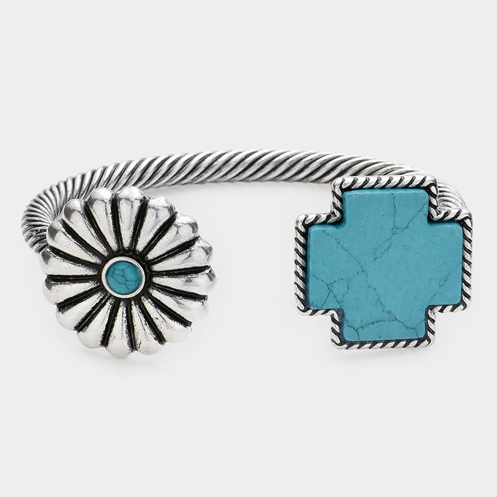 Turquoise Natural Stone Embellished Twisted Metal Cuff Bracelet