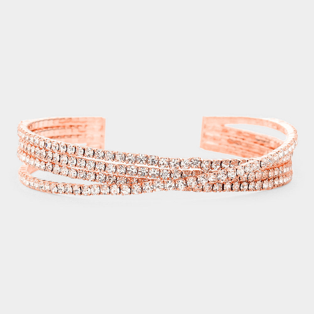 Rose Gold Rhinestone Crisscross Cuff Bracelet