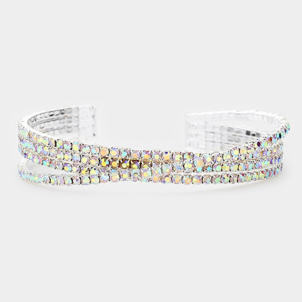 Silver Rhinestone Crisscross Cuff Bracelet - Jewelry Store by Erik Rayo