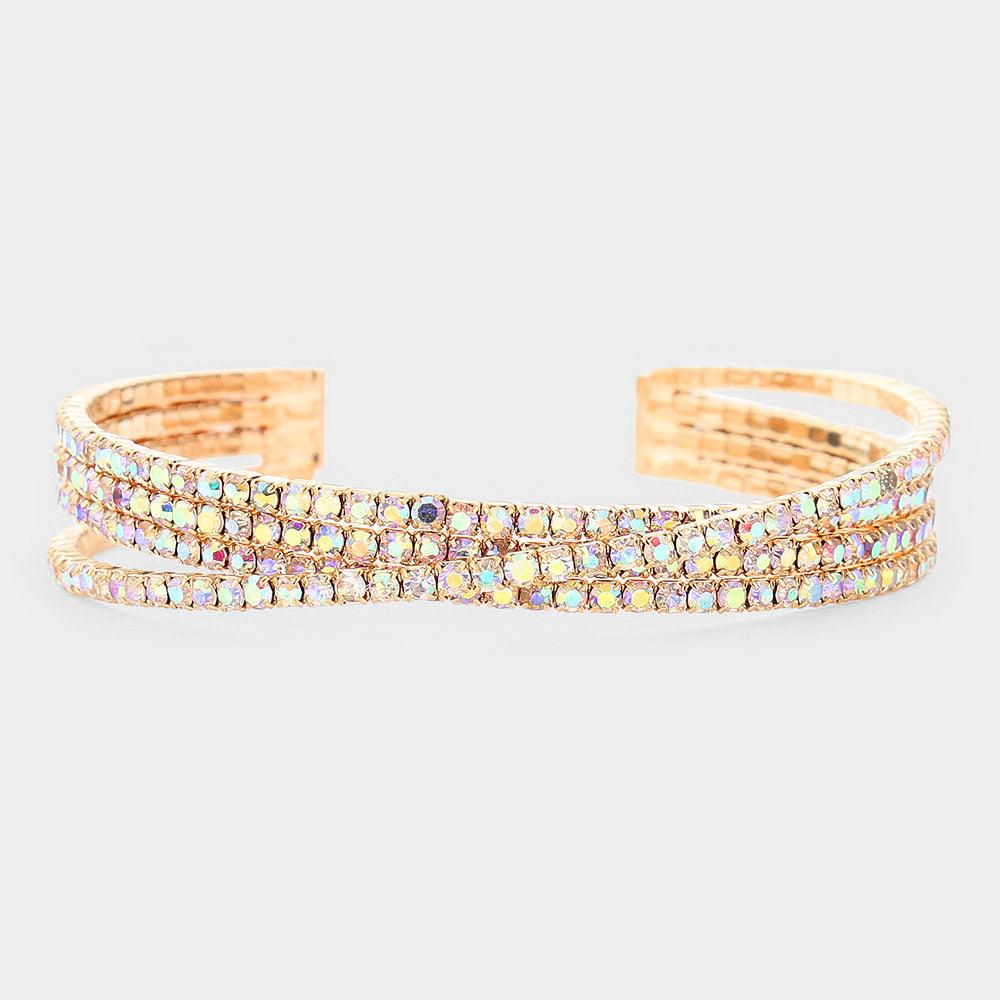 Gold Rhinestone Crisscross Cuff Bracelet - Jewelry Store by Erik Rayo