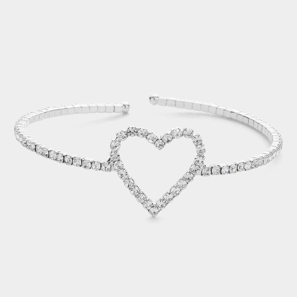 Silver Rhinestone Open Heart Cuff Bracelet - Jewelry Store by Erik Rayo