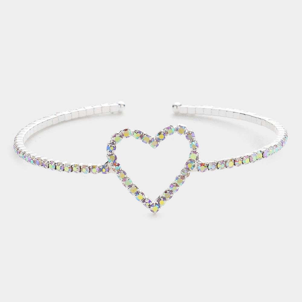 Silver Rhinestone Open Heart Cuff Bracelet - Jewelry Store by Erik Rayo