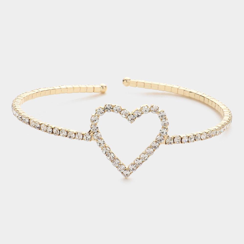 Gold Rhinestone Open Heart Cuff Bracelet - Jewelry Store by Erik Rayo