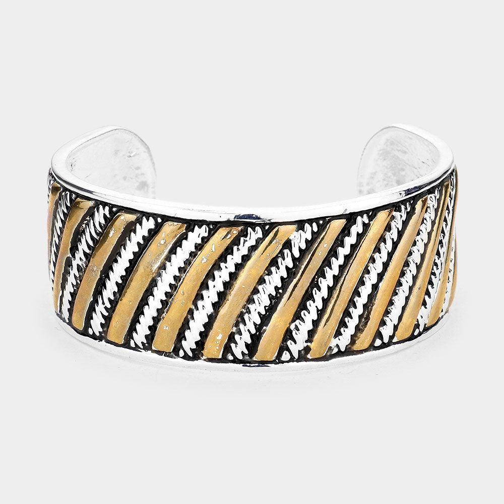 Two Tone Oblique Lined Metal Cuff Bracelet - Jewelry Store by Erik Rayo