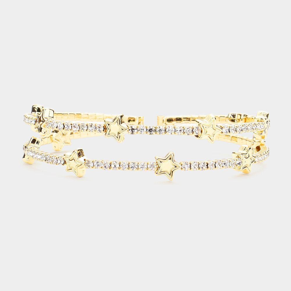 Gold Rhinestone Embellished Metal Star Point Cuff Bracelet - Jewelry Store by Erik Rayo