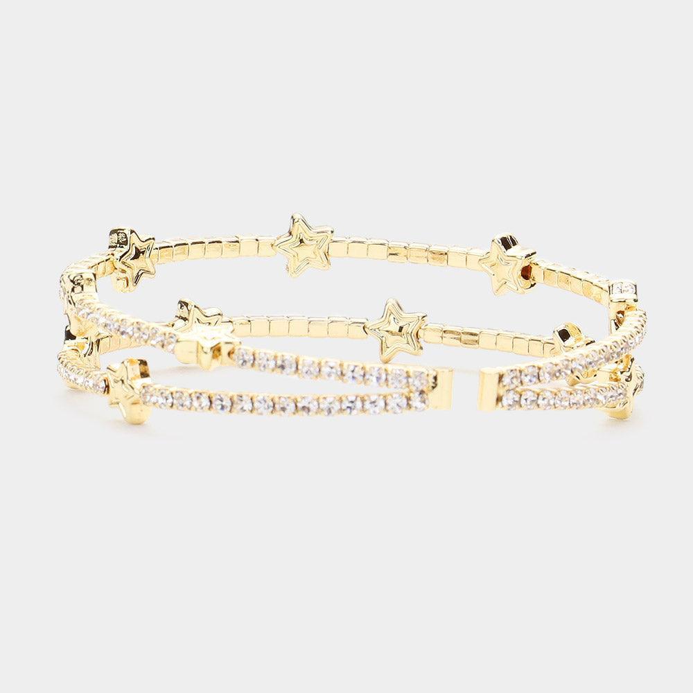 Gold Rhinestone Embellished Metal Star Point Cuff Bracelet - Jewelry Store by Erik Rayo