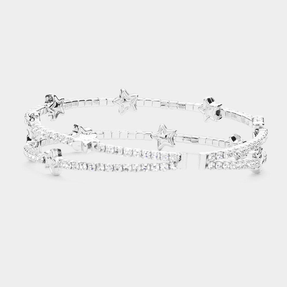 Rhinestone Embellished Metal Star Point Cuff Bracelet - Jewelry Store by Erik Rayo