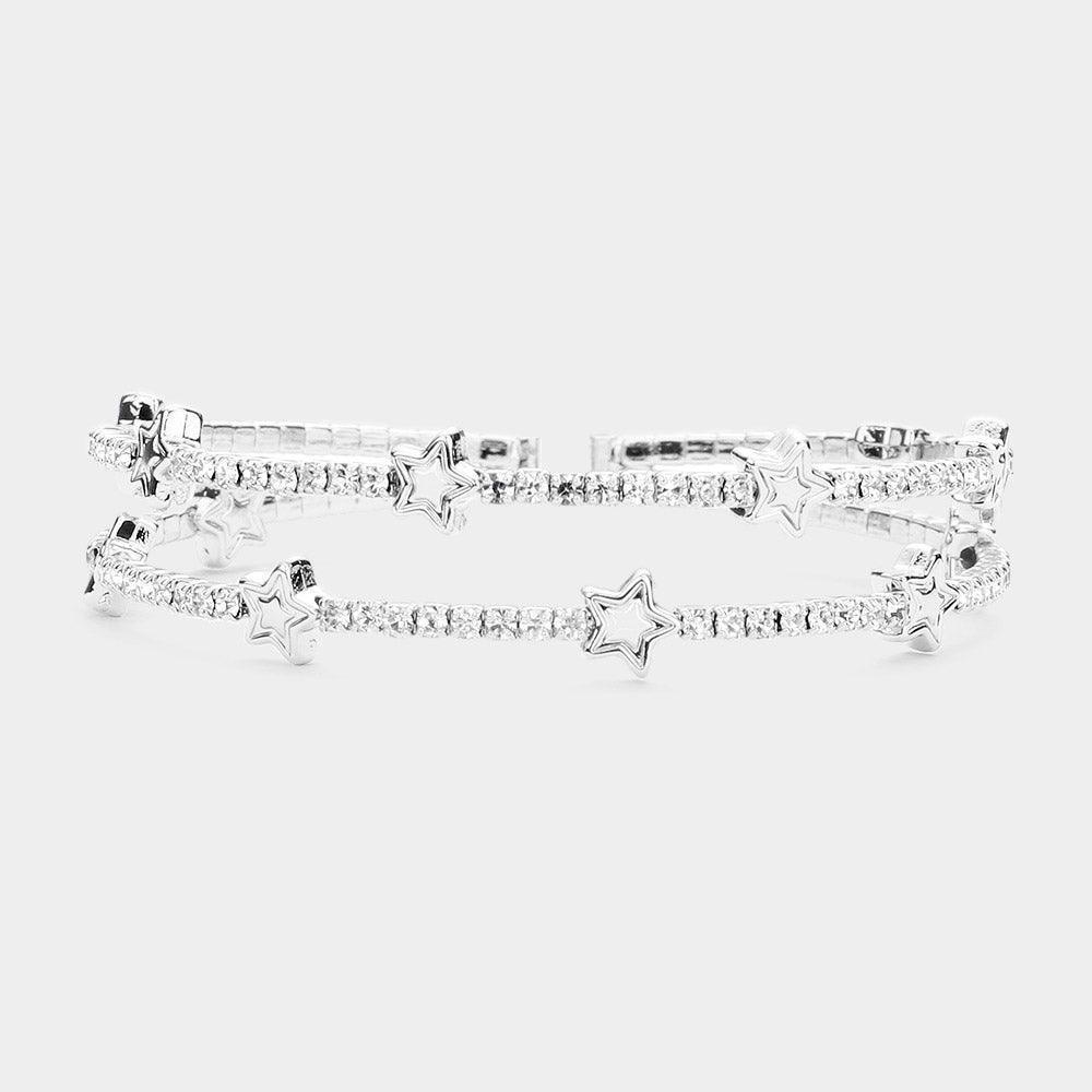 Rhinestone Embellished Metal Star Point Cuff Bracelet - Jewelry Store by Erik Rayo
