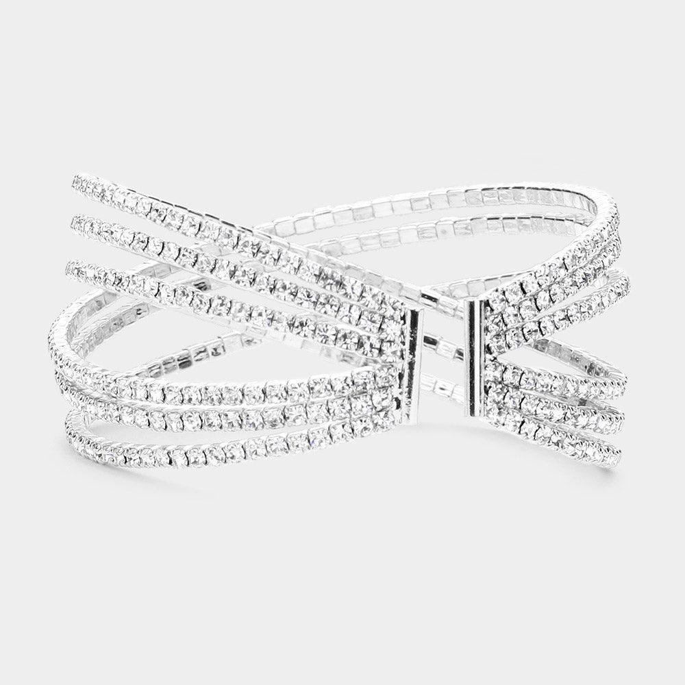 Rhinestone Embellished Crisscross Cuff Evening Bracelet - Jewelry Store by Erik Rayo