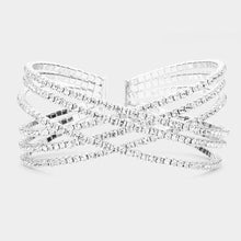 Load image into Gallery viewer, Rhinestone Embellished Crisscross Cuff Evening Bracelet
