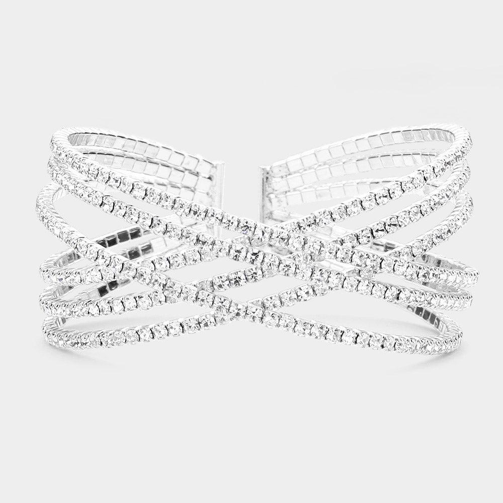 Rhinestone Embellished Crisscross Cuff Evening Bracelet